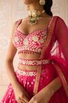Shyam Narayan Prasad_Pink Chanderi, Brocade, Net Embroidery Round Neck Raspberry Lehenga Set _at_Aza_Fashions
