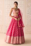 Buy_Shyam Narayan Prasad_Pink Chanderi, Brocade, Net Embroidery Round Neck Raspberry Lehenga Set _at_Aza_Fashions