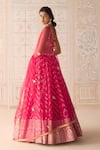 Shop_Shyam Narayan Prasad_Pink Chanderi, Brocade, Net Embroidery Round Neck Raspberry Lehenga Set _at_Aza_Fashions