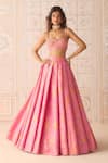 Shyam Narayan Prasad_Coral Brocade, Organza Embroidery, Zari Sweetheart Pink Zardozi Lehenga Set _Online_at_Aza_Fashions