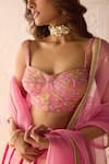 Buy_Shyam Narayan Prasad_Coral Brocade, Organza Embroidery, Zari Sweetheart Pink Zardozi Lehenga Set _Online_at_Aza_Fashions