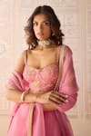 Shyam Narayan Prasad_Coral Brocade, Organza Embroidery, Zari Sweetheart Pink Zardozi Lehenga Set _at_Aza_Fashions