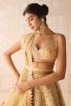 Buy_Shyam Narayan Prasad_Yellow Silk, Organza Sequins, Beads, Embroidery Acacia Applique Lehenga Set _Online_at_Aza_Fashions