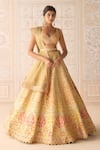 Buy_Shyam Narayan Prasad_Yellow Silk, Organza Sequins, Beads, Embroidery Acacia Applique Lehenga Set _at_Aza_Fashions