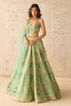 Shyam Narayan Prasad_Teal Silk, Organza Tassels, Embroidery, Zari Round Neck Mist Green Lehenga Set _Online_at_Aza_Fashions