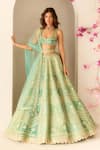 Buy_Shyam Narayan Prasad_Teal Silk, Organza Tassels, Embroidery, Zari Round Neck Mist Green Lehenga Set _Online_at_Aza_Fashions