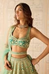Buy_Shyam Narayan Prasad_Teal Silk, Organza Tassels, Embroidery, Zari Round Neck Mist Green Lehenga Set 