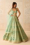 Buy_Shyam Narayan Prasad_Teal Silk, Organza Tassels, Embroidery, Zari Round Neck Mist Green Lehenga Set _at_Aza_Fashions