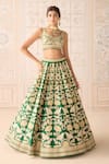 Shop_Shyam Narayan Prasad_Green Silk, Chiffon Embroidery, Zari Round Neck Dark Lehenga Set _Online_at_Aza_Fashions