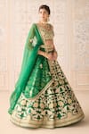 Buy_Shyam Narayan Prasad_Green Silk, Chiffon Embroidery, Zari Round Neck Dark Lehenga Set 