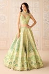 Shop_Shyam Narayan Prasad_Green Silk, Organza Sequins, Embroidery, Gota Butterfly Applique Lehenga Set _Online_at_Aza_Fashions