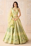 Buy_Shyam Narayan Prasad_Green Silk, Organza Sequins, Embroidery, Gota Butterfly Applique Lehenga Set _at_Aza_Fashions