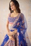 Buy_Shyam Narayan Prasad_Mauve Silk, Net Gota Patti, Embroidery Square Neck Mazarine Blue Lehenga Set _Online_at_Aza_Fashions