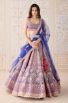 Buy_Shyam Narayan Prasad_Mauve Silk, Net Gota Patti, Embroidery Square Neck Mazarine Blue Lehenga Set _at_Aza_Fashions