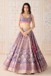 Shop_Shyam Narayan Prasad_Mauve Silk, Net Gota Patti, Embroidery Square Neck Mazarine Blue Lehenga Set _Online_at_Aza_Fashions