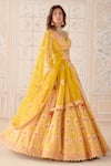 Buy_Shyam Narayan Prasad_Mustard Silk, Net Gota Patti, Embroidery V-neck Yellow Lehenga Set _Online_at_Aza_Fashions