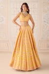 Shop_Shyam Narayan Prasad_Mustard Silk, Net Gota Patti, Embroidery V-neck Yellow Lehenga Set _Online_at_Aza_Fashions