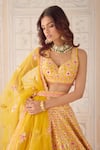 Buy_Shyam Narayan Prasad_Mustard Silk, Net Gota Patti, Embroidery V-neck Yellow Lehenga Set 