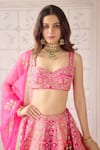 Buy_Shyam Narayan Prasad_Coral Silk, Organza Zari, Tassels Sweetheart Neck Pink Embroidered Lehenga Set _Online_at_Aza_Fashions