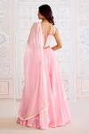 Shop_Shyam Narayan Prasad_Pink Brocade, Organza Gota Patti V-neck Crystal Rose Fusion Lehenga Set _at_Aza_Fashions