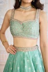 Shyam Narayan Prasad_Green Chanderi, Brocade, Organza Sequins, Neptune Classic Lehenga Set _at_Aza_Fashions