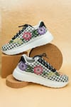Sole Mates by Palak_Multi Color Floral Embroidered Check Sneakers _at_Aza_Fashions