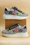 Buy_Sole Mates by Palak_Multi Color Floral Embroidered Check Sneakers 