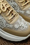 Sole Mates by Palak_Beige Pearly Embroidered Sneakers _Online