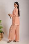 Grass & Sunshine_Peach Viscose Collared Radiance Co-ord Set _Online_at_Aza_Fashions