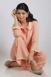 Grass & Sunshine_Peach Viscose Collared Radiance Co-ord Set _at_Aza_Fashions