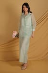 Buy_Grass & Sunshine_Aqua Chanderi Embroidery Collared Breeze Summer Co-ord Set _at_Aza_Fashions