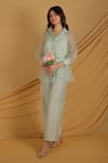 Buy_Grass & Sunshine_Aqua Chanderi Embroidery Collared Breeze Summer Co-ord Set _Online_at_Aza_Fashions