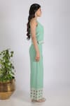Shop_Grass & Sunshine_Green Cotton, Linen Embroidery V-neck Sea Dream Waistcoat And Pant Set _Online_at_Aza_Fashions