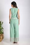 Shop_Grass & Sunshine_Green Cotton, Linen Embroidery V-neck Sea Dream Waistcoat And Pant Set _at_Aza_Fashions