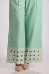 Grass & Sunshine_Green Cotton, Linen Embroidery V-neck Sea Dream Waistcoat And Pant Set _at_Aza_Fashions