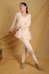 Buy_Grass & Sunshine_Beige Cotton, Linen Embroidery Round Neck Island Dreams Pant Set _Online_at_Aza_Fashions