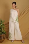 Buy_Grass & Sunshine_Off White Cotton, Linen Embroidery Off-shoulder Garden Glow Co-ord Set _at_Aza_Fashions