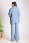 Shop_Grass & Sunshine_Blue Cotton, Linen Embroidery Collared Blossom Co-ord Set _at_Aza_Fashions