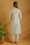 Shop_Grass & Sunshine_Green Chanderi Embroidery V-neck Pastel Petal Kurta And Pant Set _at_Aza_Fashions