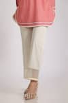 Grass & Sunshine_Coral Cotton Embroidery Mandarin Collar Modern Kurta Set _Online_at_Aza_Fashions