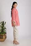 Buy_Grass & Sunshine_Coral Cotton Embroidery Mandarin Collar Modern Kurta Set _Online_at_Aza_Fashions