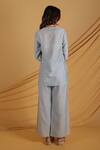 Shop_Grass & Sunshine_Blue Chanderi V-neck Azure Embellished Kurta Set _at_Aza_Fashions