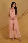 Buy_Grass & Sunshine_Peach Cotton Embroidery Collared Sleeveless Summer Kurta Set _at_Aza_Fashions