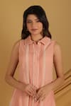 Buy_Grass & Sunshine_Peach Cotton Embroidery Collared Sleeveless Summer Kurta Set 