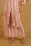 Grass & Sunshine_Peach Cotton, Crepe Lace Collared Stripe Sunrise Kurta And Pant Set _Online_at_Aza_Fashions