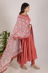 Buy_Grass & Sunshine_Coral Cotton Embroidery Round Neck Flora Bloom Anarkali Set _Online_at_Aza_Fashions