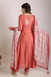 Shop_Grass & Sunshine_Coral Cotton Embroidery Round Neck Flora Bloom Anarkali Set _at_Aza_Fashions