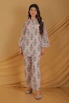 Buy_Grass & Sunshine_Pink Cotton, Silk Collared Rosebud Garden Co-ord Set _at_Aza_Fashions