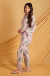 Grass & Sunshine_Pink Cotton, Silk Collared Rosebud Garden Co-ord Set _Online_at_Aza_Fashions