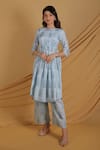 Buy_Grass & Sunshine_Blue Cotton Round Neck Dainty Floral Co-ord Set _at_Aza_Fashions